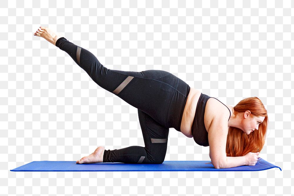 Plus-sized woman yoga png, transparent background