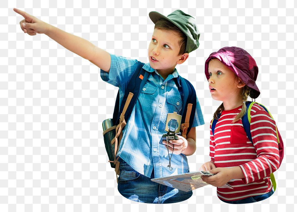 Brother showing png sister where to go sticker, transparent background