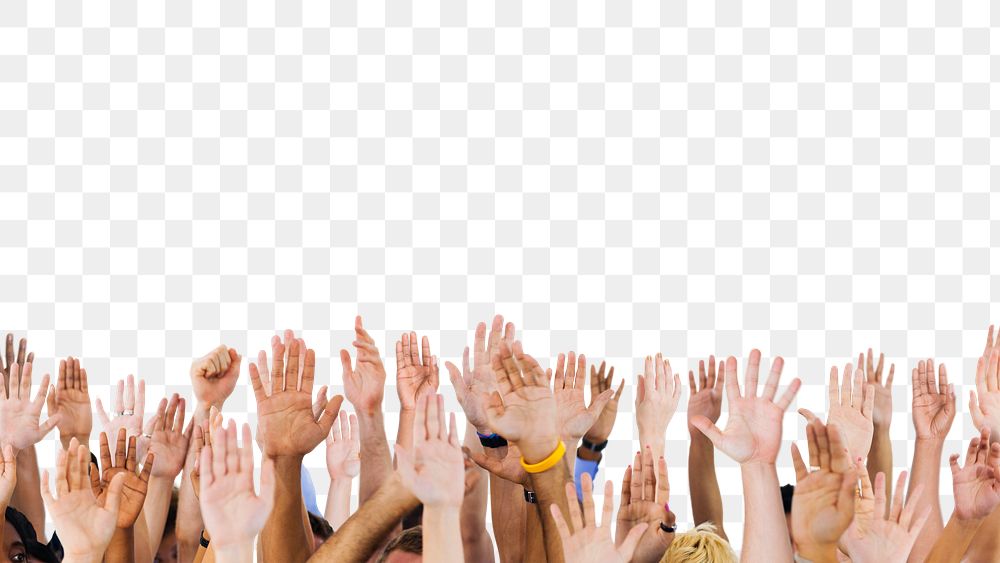 Raised diverse hands png transparent background