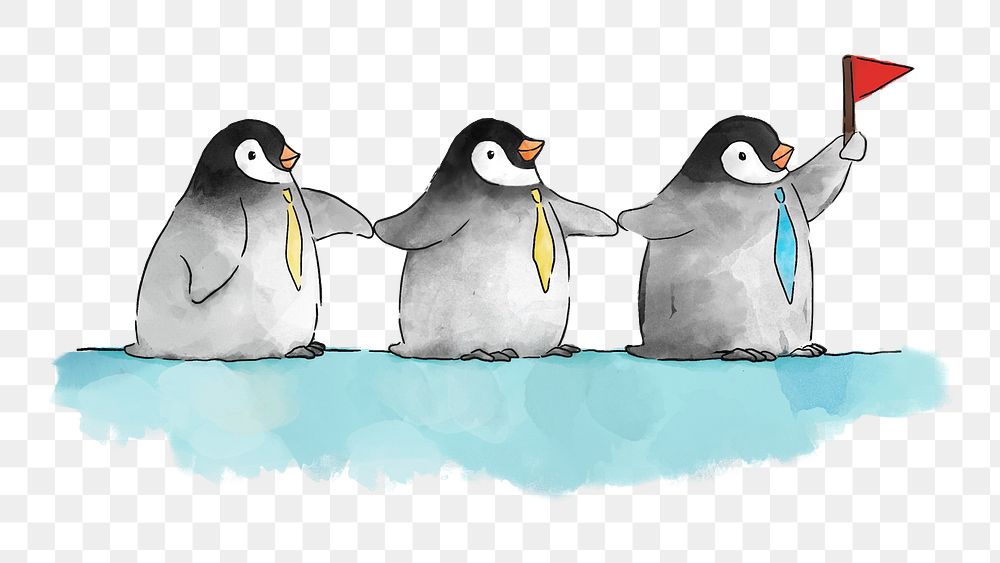 PNG cute penguins with a flag, illustration, collage element, transparent background