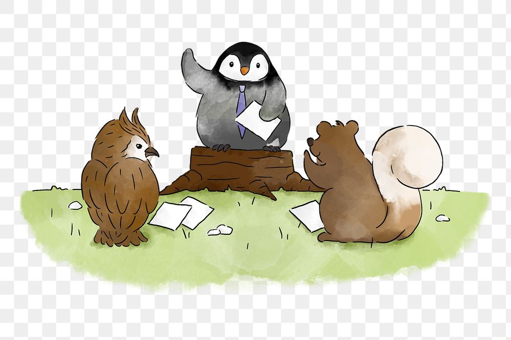 PNG Team of office worker animals, illustration, collage element, transparent background