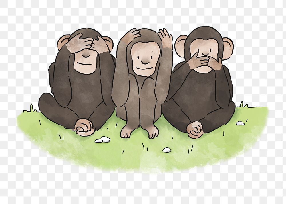 PNG three monkeys, illustration, collage element, transparent background