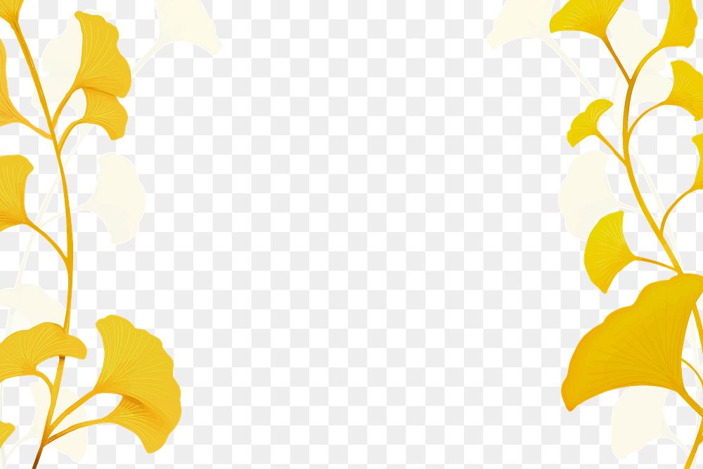 Yellow leaf png border, transparent background