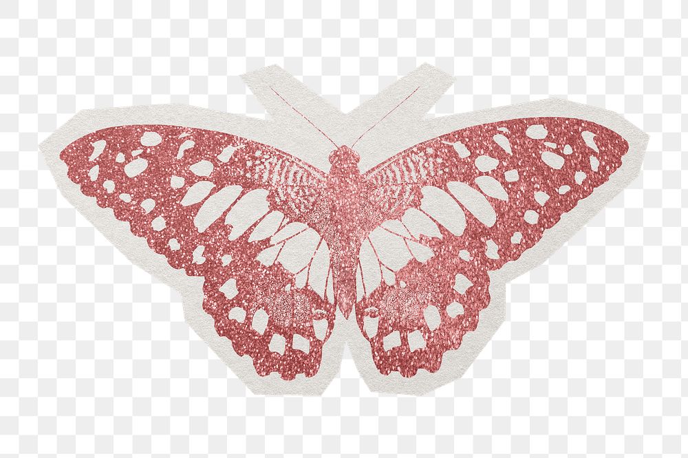 PNG pink butterfly sticker with white border, transparent background