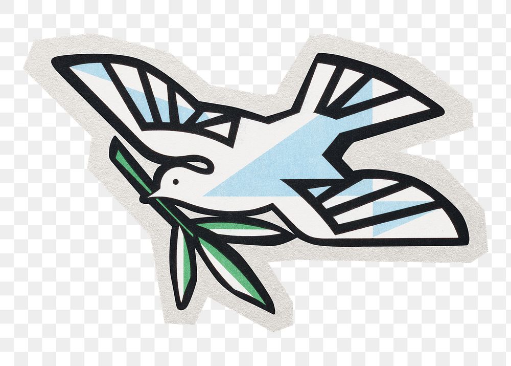 PNG new beginnings flying dove sticker with white border,  transparent background 