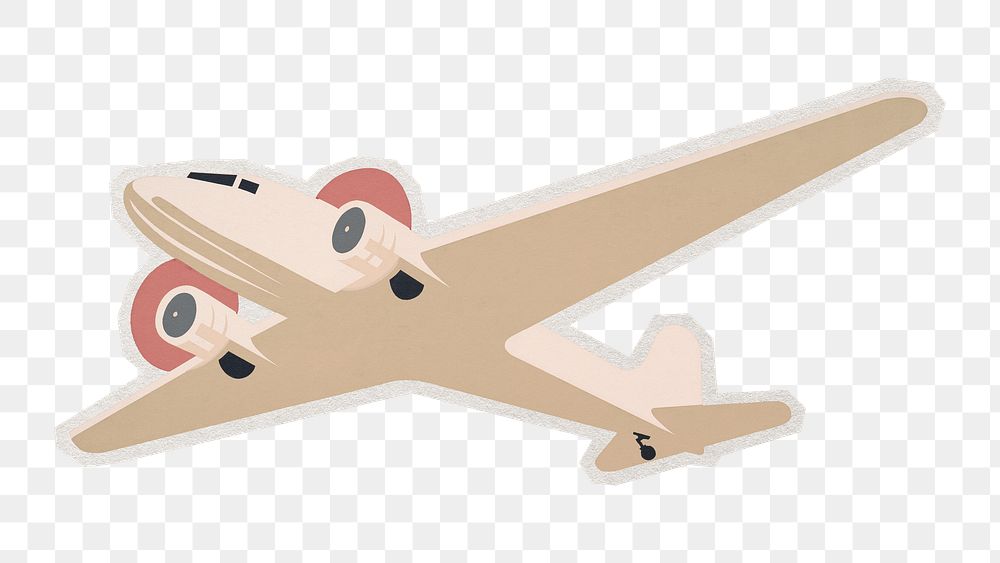 PNG flying airplane sticker with white border,  transparent background