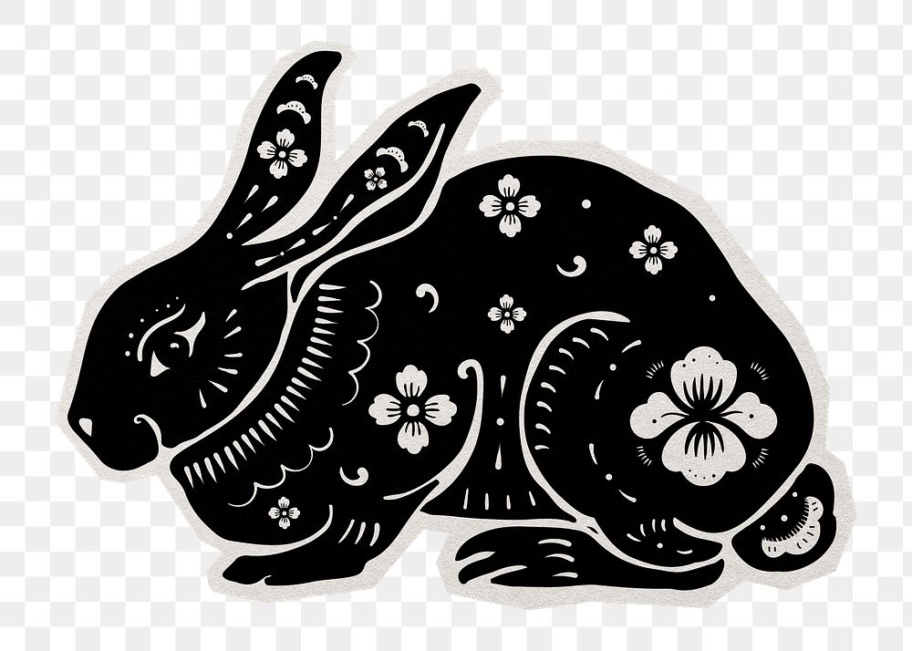 PNG Chinese New Year black rabbit zodiac sign sticker, transparent background