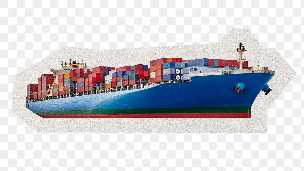 PNG cargo ship sticker with white border, transparent background