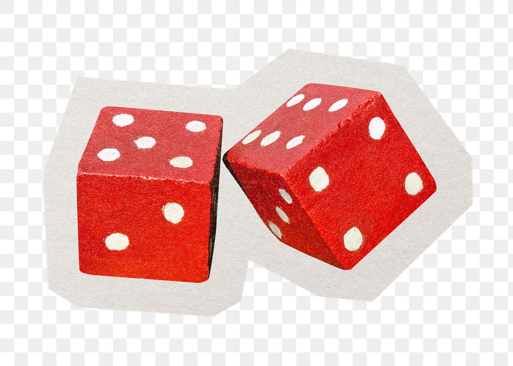 PNG red dice sticker with white border, transparent background