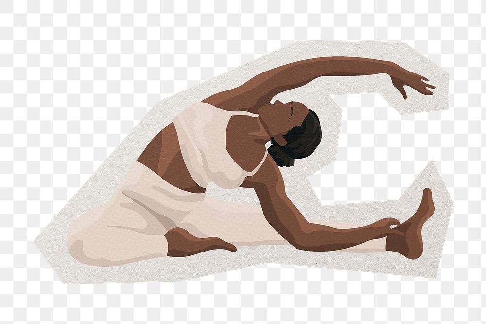 PNG Yoga head-to-knee pose sticker  white border, transparent background