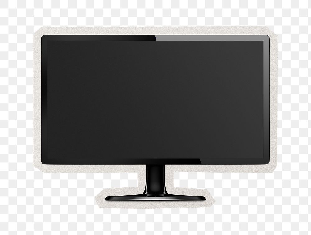 PNG computer with black screen sticker with white border,  transparent background