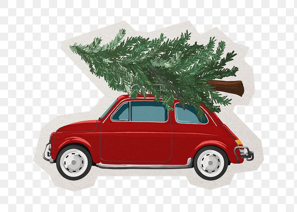 PNG Christmas car sticker with white border, transparent background