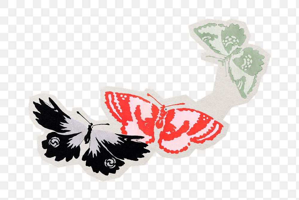 PNG butterfly sticker with white border, transparent background 