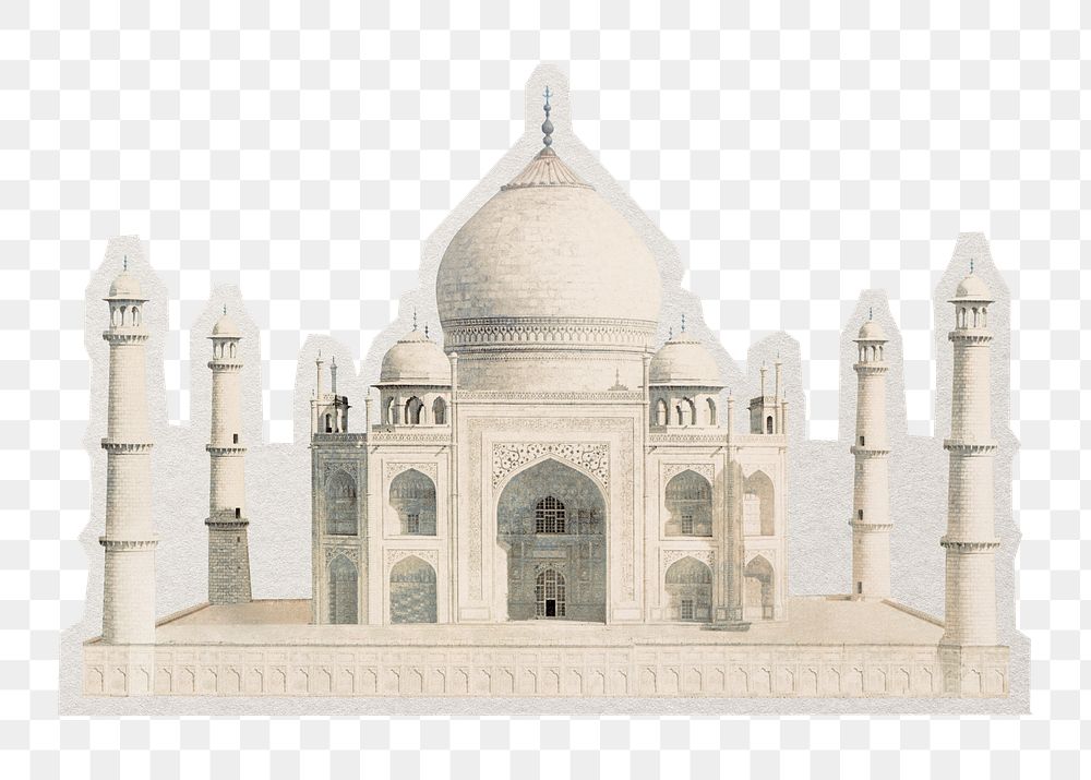 PNG Taj Mahal sticker with white border, transparent background 