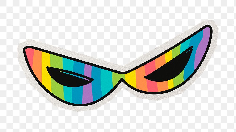 PNG fancy rainbow mask sticker with white border, transparent background