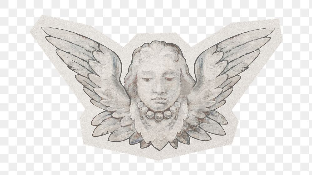 PNG angel statue sticker with white border, transparent background