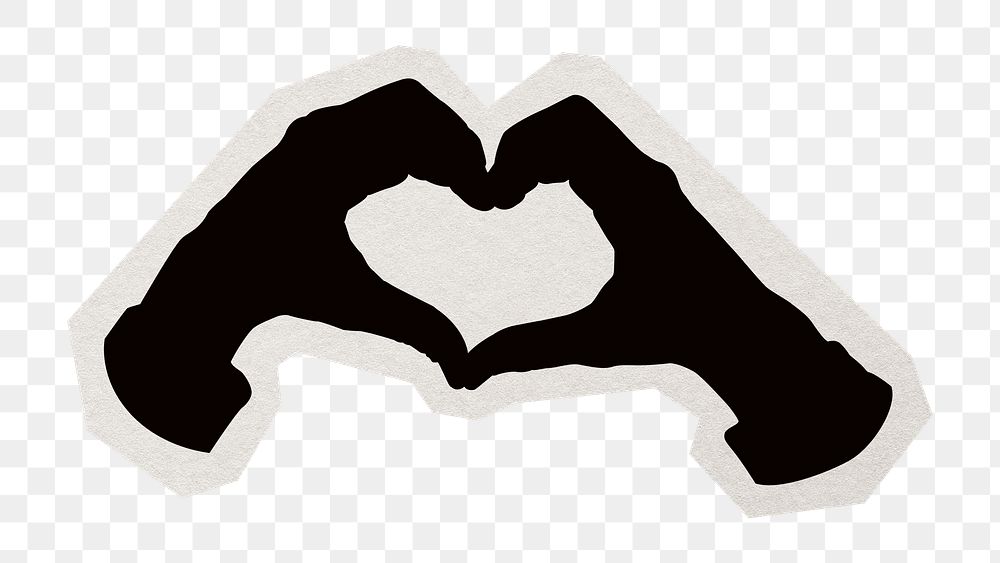 PNG heart hands silhouette sticker with white border, transparent background