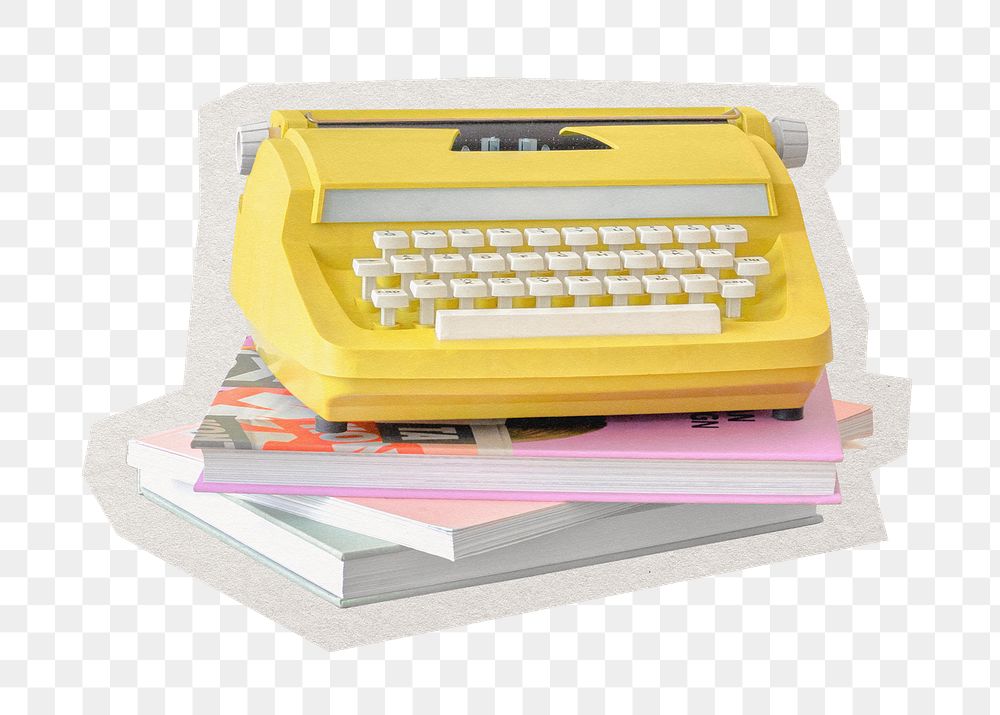 Png vintage yellow typewriter  sticker, paper cut on transparent background