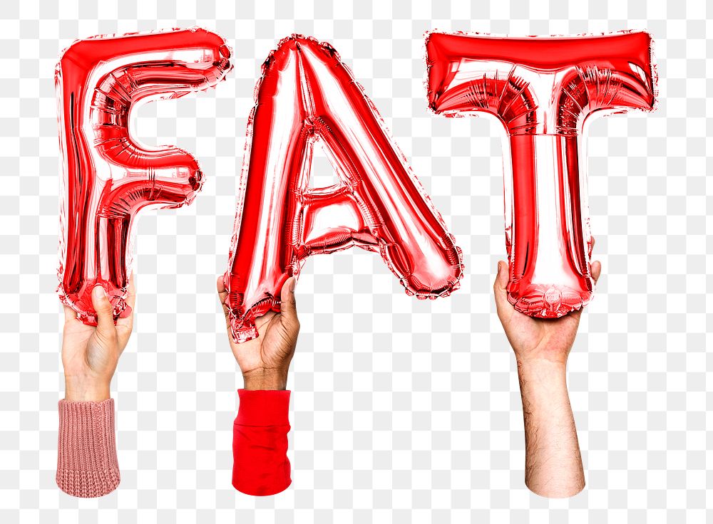 Fat word png, hands holding balloon typography, transparent background
