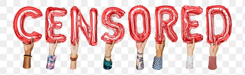 Censored word png, hands holding balloon typography, transparent background