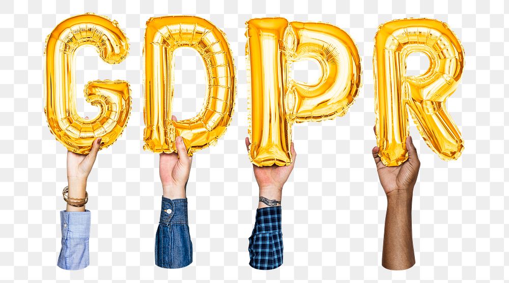 GDPR word png, hands holding balloon typography, transparent background
