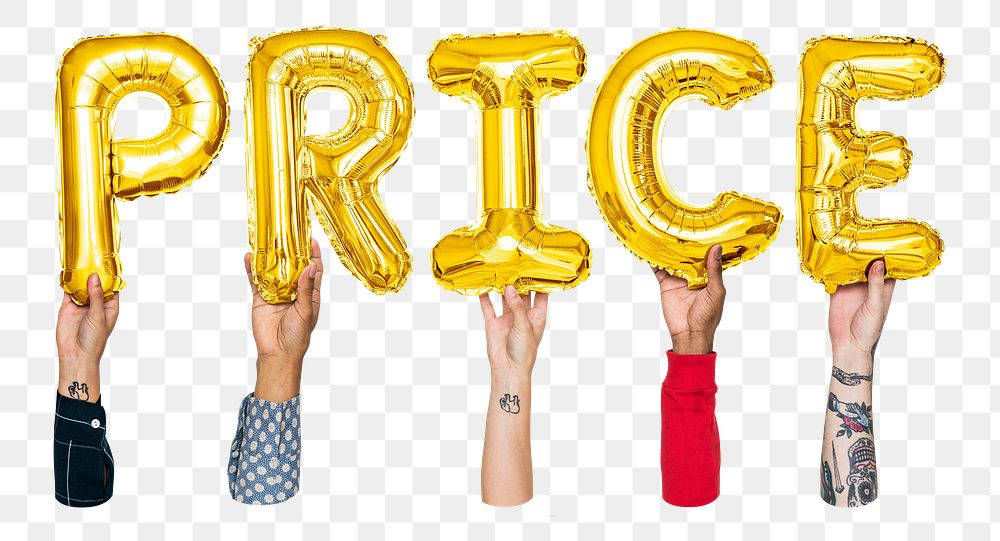 Price word png, hands holding balloon typography, transparent background