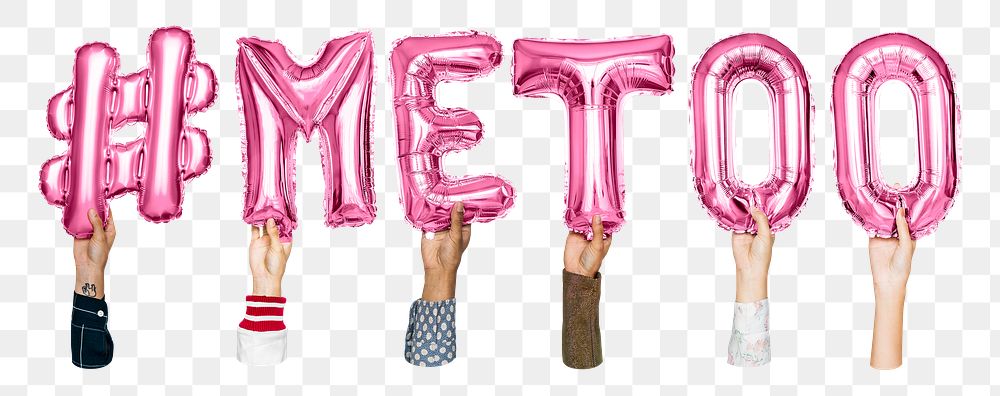 #METOO word png, hands holding balloon typography, transparent background