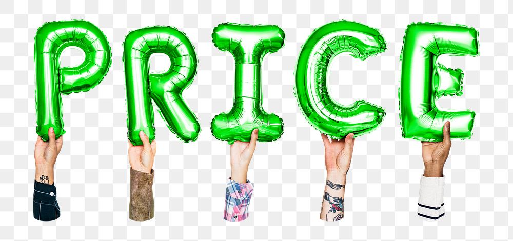 Price word png, hands holding balloon typography, transparent background
