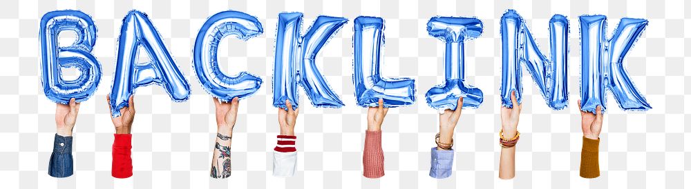 Backlink word png, hands holding balloon typography, transparent background