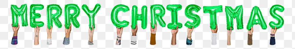 Merry Christmas word png, hands holding balloon typography, transparent background