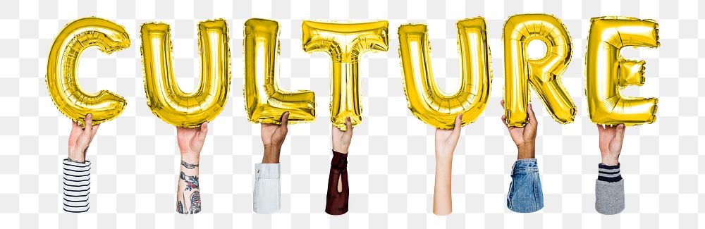 Culture word png, hands holding balloon typography, transparent background