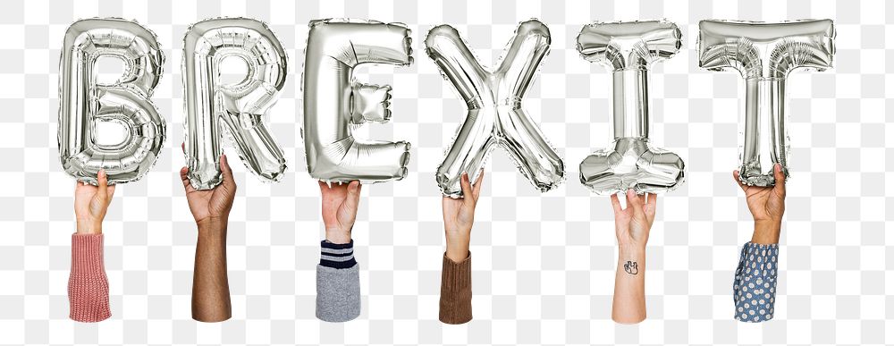 Brexit word png, hands holding balloon typography, transparent background
