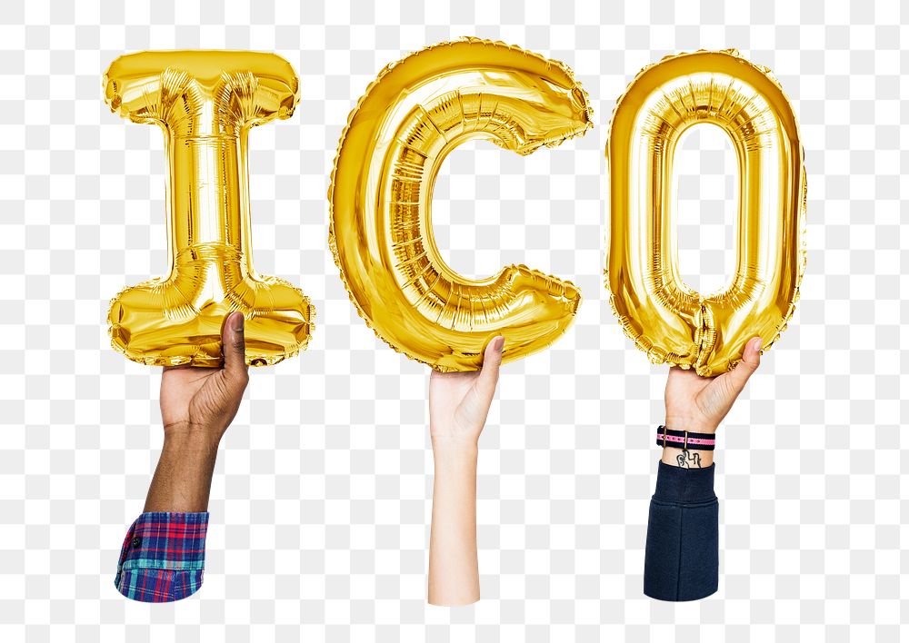 ICO word png, hands holding balloon typography, transparent background