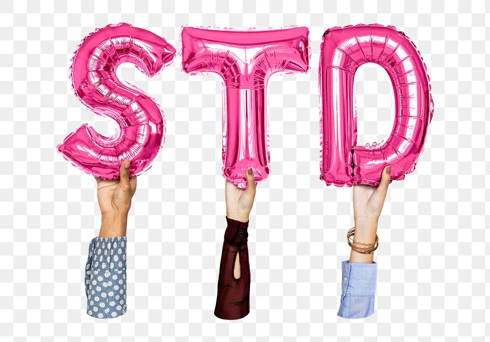 STD word png, hands holding balloon typography, transparent background