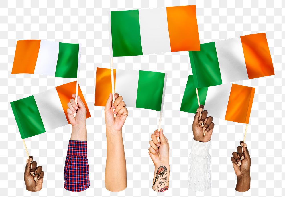 Hands waving png Irish flags, transparent background