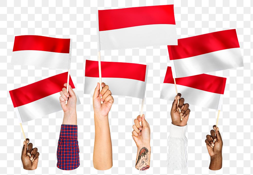 Hands waving png Indonesian flags, transparent background