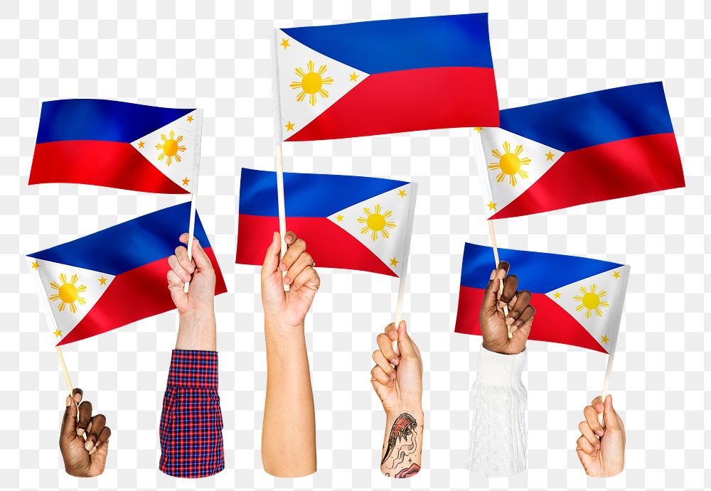 Hands waving png Filipino flags, transparent background