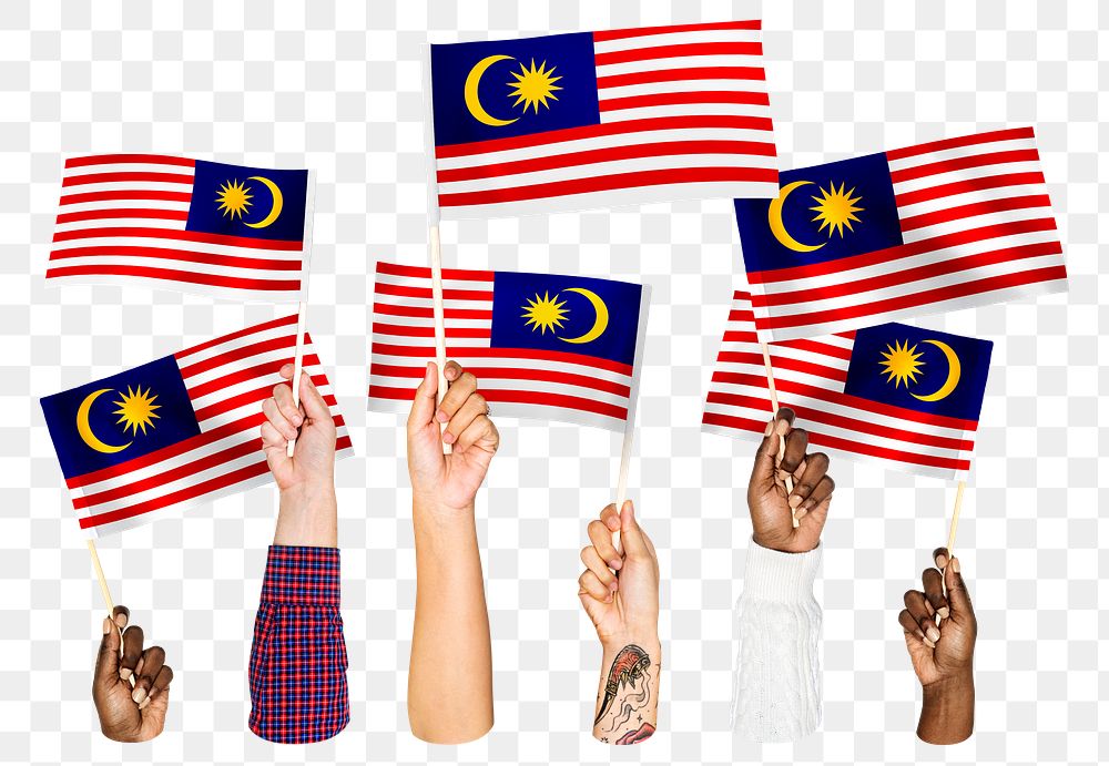 Hands waving png Malaysian flags, transparent background