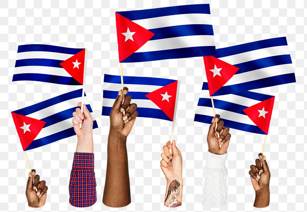 Hands waving png Cuban flags, transparent background