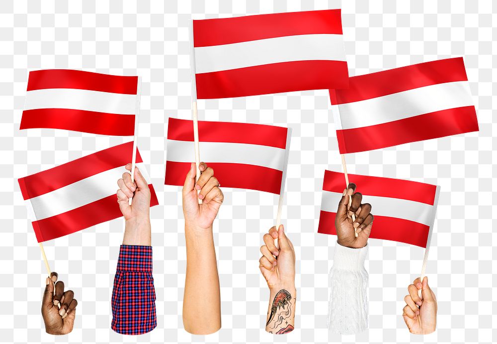 Hands waving png Austrian flags, transparent background
