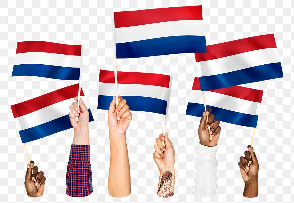 Hands waving png Netherlands flags, transparent background
