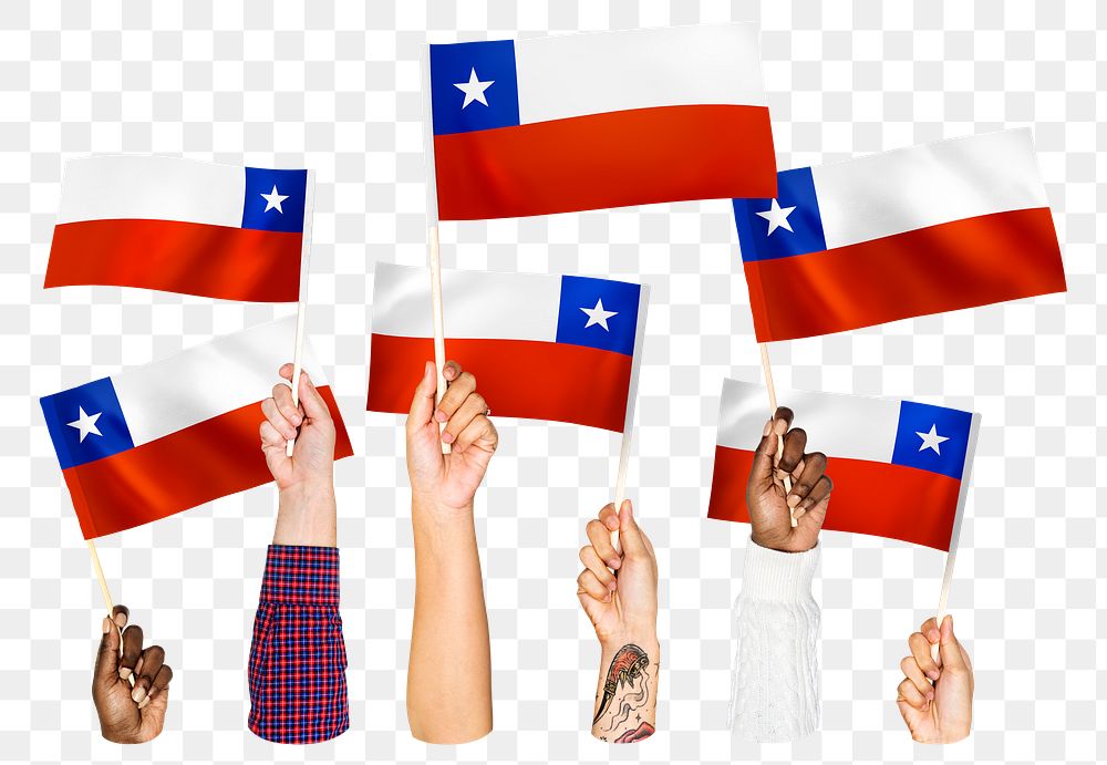 Hands waving png Chile flags, transparent background