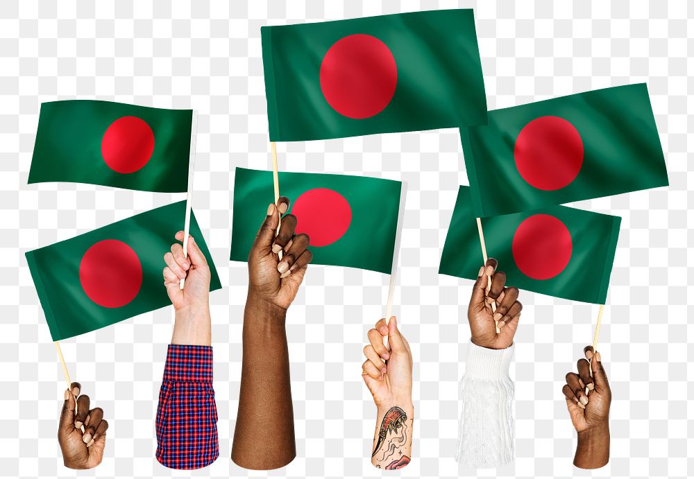 Hands waving png Bangladesh flags, transparent background
