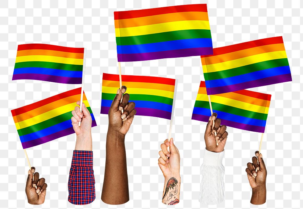 Hands waving pride png flags, transparent background