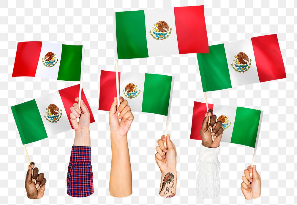 Hands waving png Mexican flags, transparent background