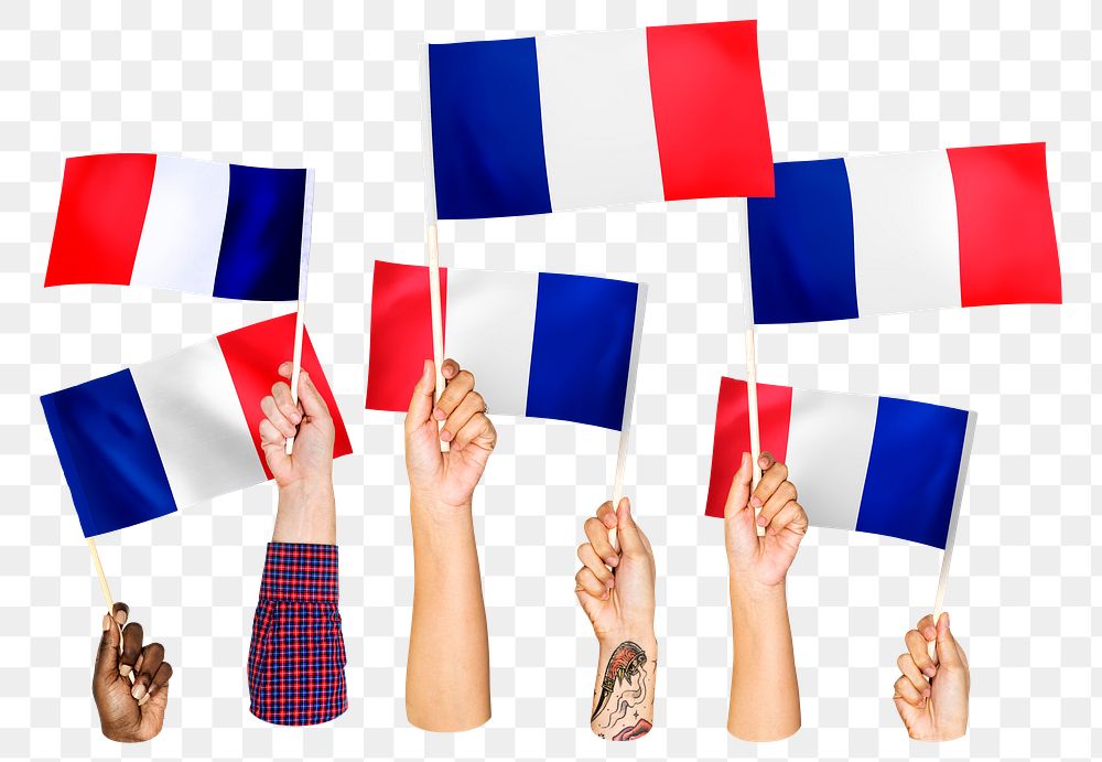 Hands waving png French flags, transparent background