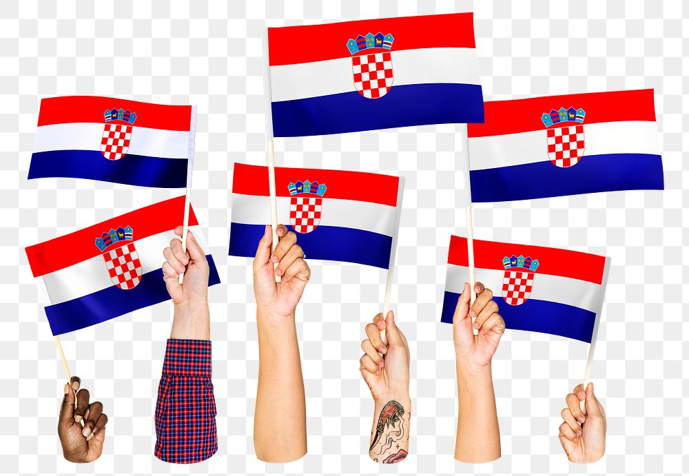 Hands waving png Croatian flags, transparent background