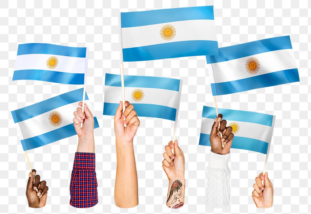 Hands waving png Argentinian flags, transparent background