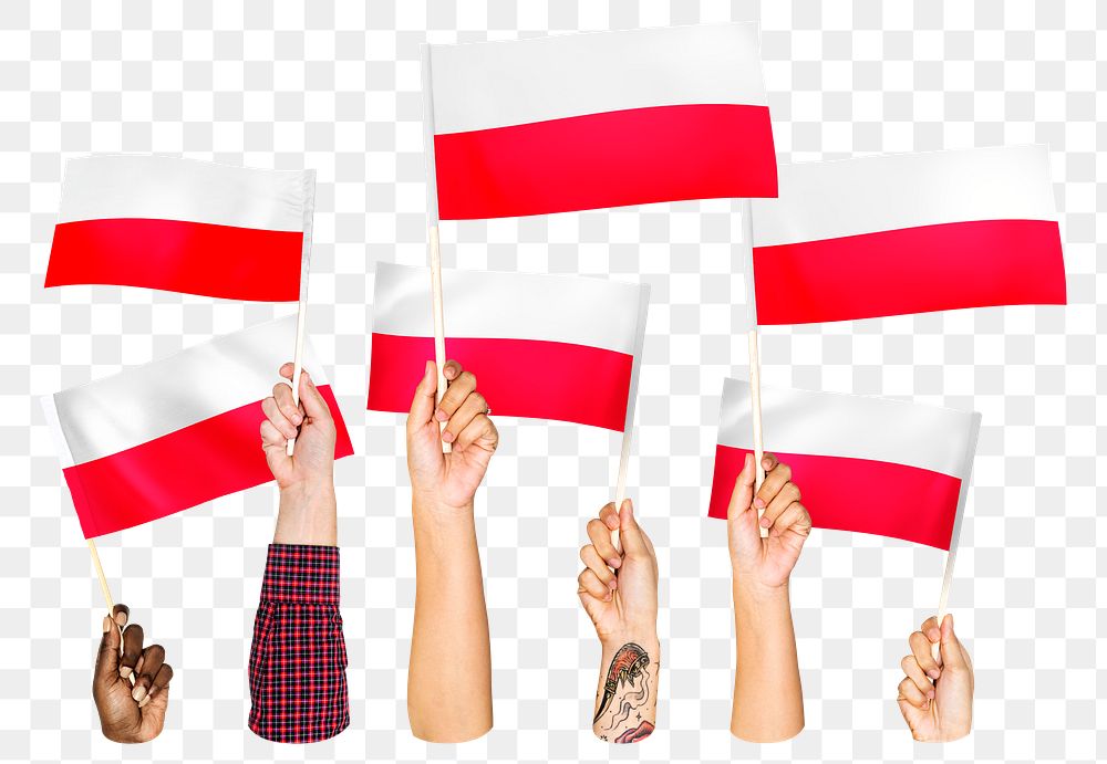 Hands waving png Polish flags, transparent background