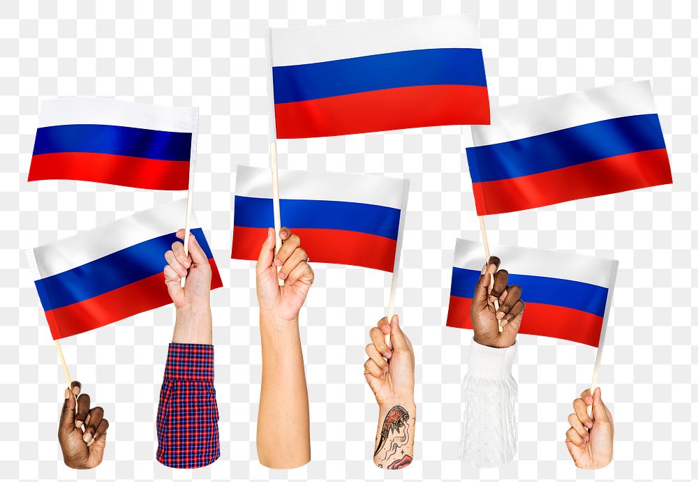 Hands waving png Russian flags, transparent background